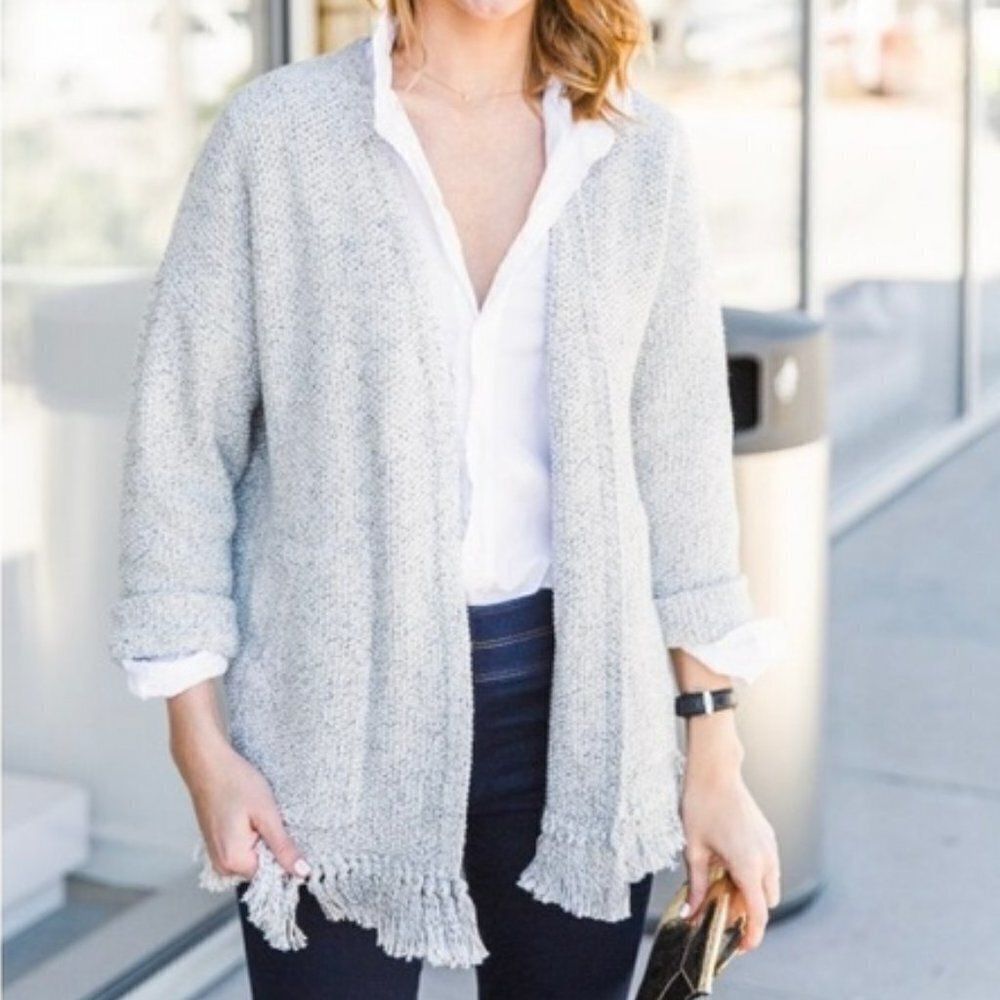 Madewell Cardigan Memento Chunky Knit Fringed Open front 100% Cotton Small E8151